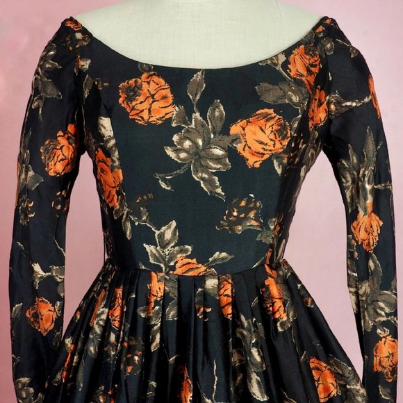 Vintage 50s 60s Autumn Print Floral Dress S - Picture 2 of 13